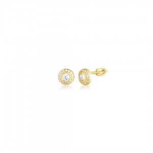 Kolczyki srebrne pozłacane okrągłe zakręcane z cyrkoniami