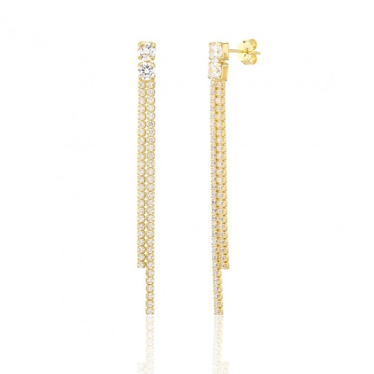 Kolczyki srebrne pozłacane - podwójne linki z cyrkoniami
