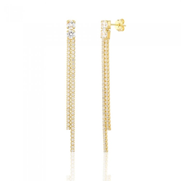 Kolczyki srebrne pozłacane - podwójne linki z cyrkoniami