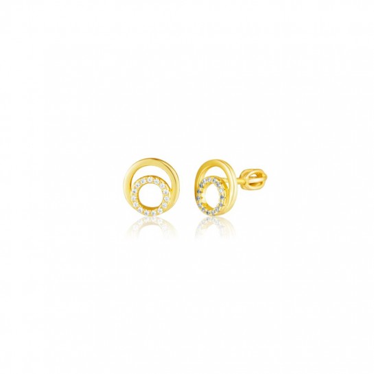 Kolczyki srebrne pozłacane - podwójne okręgi z cyrkoniami