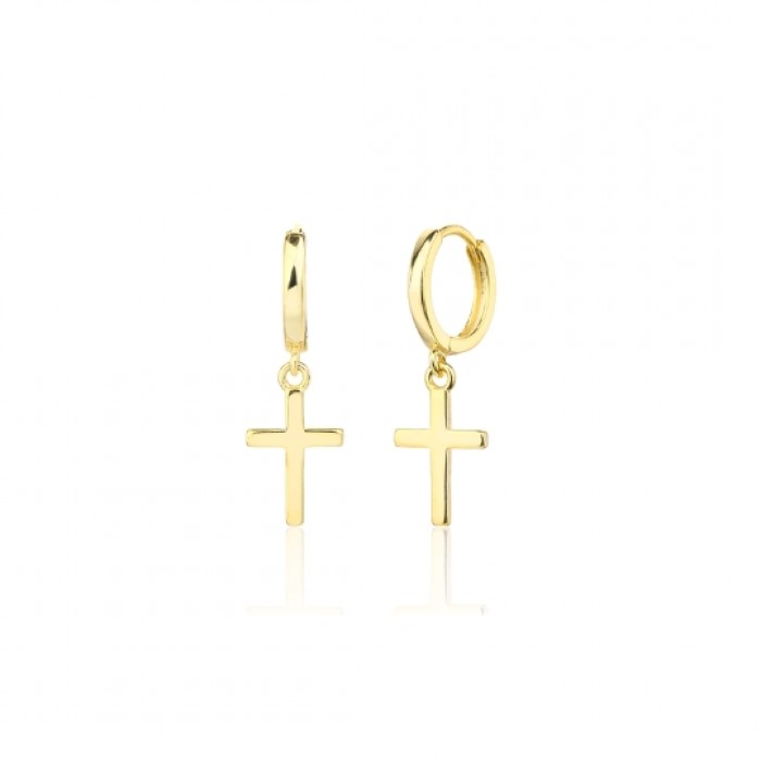 Kolczyki srebrne - pozłacane ruchome krzyżyki