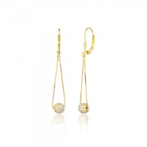 Kolczyki srebrne pozłacane - wiszące kulki na łańcuszkach