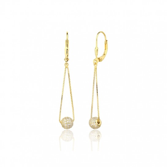 Kolczyki srebrne pozłacane - wiszące kulki na łańcuszkach