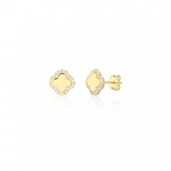 Kolczyki srebrne pozłacane wkrętki - gładkie koniczynki zdobione cyrkoniami