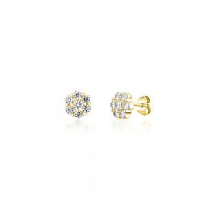 Kolczyki srebrne pozłacane wkrętki - kwiaty zdobione cyrkoniami