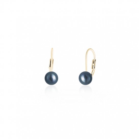 Kolczyki srebrne pozłacane z czarnymi perłami 5 mm