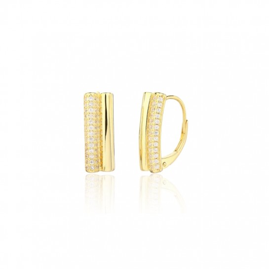 Kolczyki srebrne pozłacane z równym żłobieniem i cyrkoniami