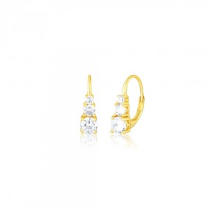 Kolczyki srebrne pozłacane z trzema cyrkoniami na angielskim zapięciu