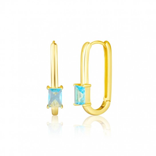 Kolczyki srebrne pozłacane z turkusowymi cyrkoniami - owalne ogniwa 28 mm