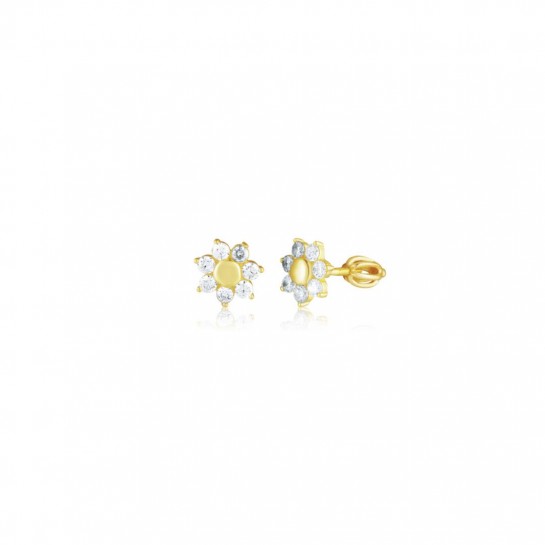 Kolczyki srebrne pozłacane zakręcane - kwiatuszki z cyrkoniami