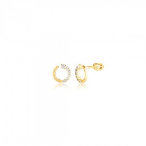 Kolczyki srebrne pozłacane zakręcane - małe obręcze zdobione cyrkoniami