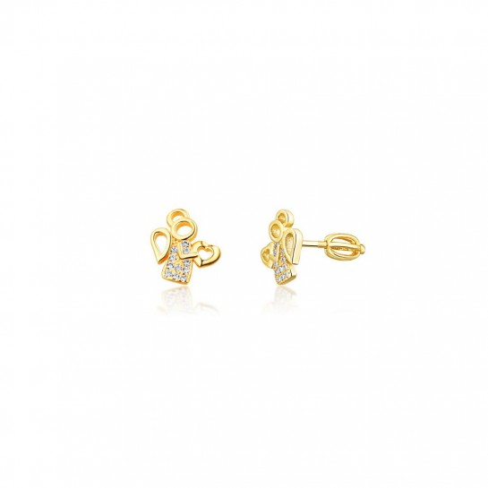 Kolczyki srebrne pozłacane zakręcane z cyrkoniami - aniołki