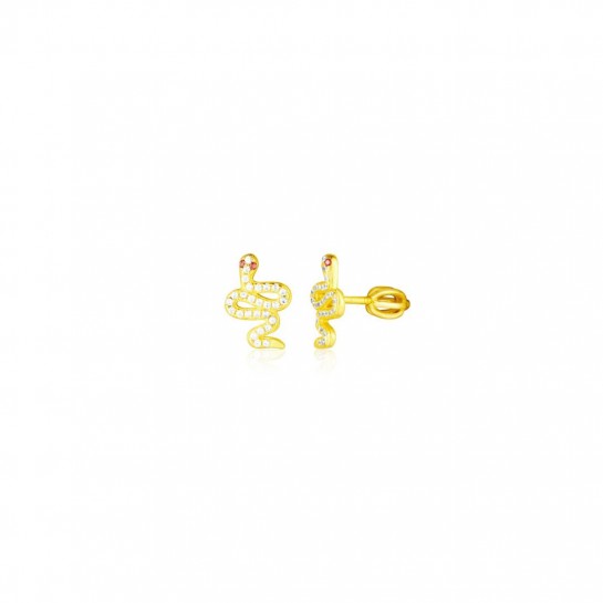 Kolczyki srebrne pozłacane zakręcane z cyrkoniami - wąż