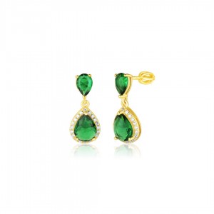 Kolczyki srebrne pozłacane zakręcane - zielone łezki