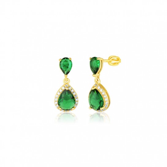 Kolczyki srebrne pozłacane zakręcane - zielone łezki