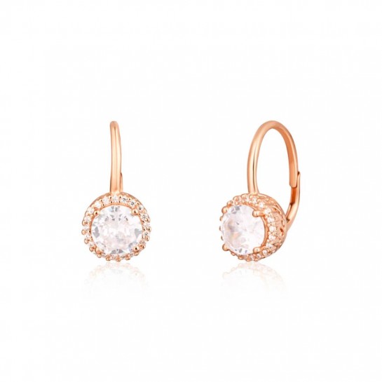 Kolczyki srebrne rose gold bogato zdobione cyrkoniami