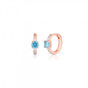 Kolczyki srebrne rose gold - okrągłe z lazurowymi cyrkoniami