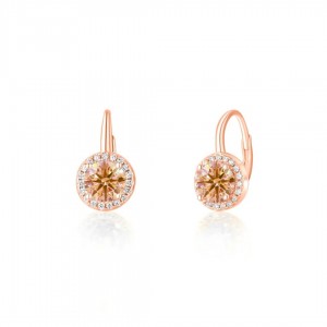 Kolczyki srebrne rose gold - szampańskie cyrkonie