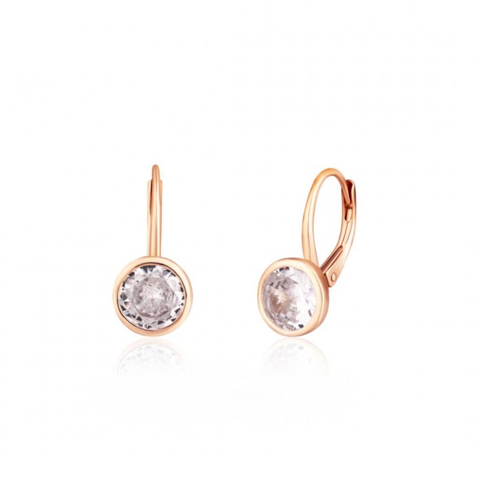 Kolczyki srebrne rose gold z dużymi białymi cyrkoniami