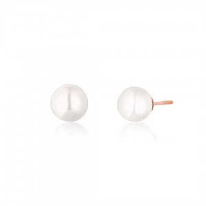 Kolczyki srebrne rose gold z silikonowymi zatyczkami - białe perły 8 mm