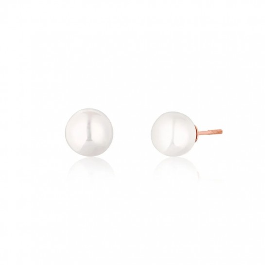 Kolczyki srebrne rose gold z silikonowymi zatyczkami - białe perły 8 mm