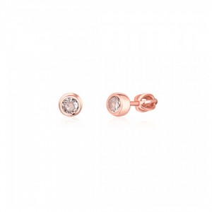Kolczyki srebrne rose gold zakręcane sztyfty z cyrkoniami 6 mm