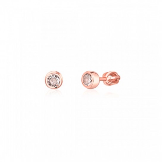 Kolczyki srebrne rose gold zakręcane sztyfty z cyrkoniami 6 mm