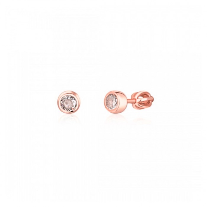 Kolczyki srebrne rose gold zakręcane sztyfty z cyrkoniami 6 mm