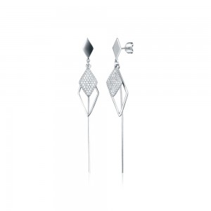 Kolczyki srebrne - ruchome romby z długimi patyczkami