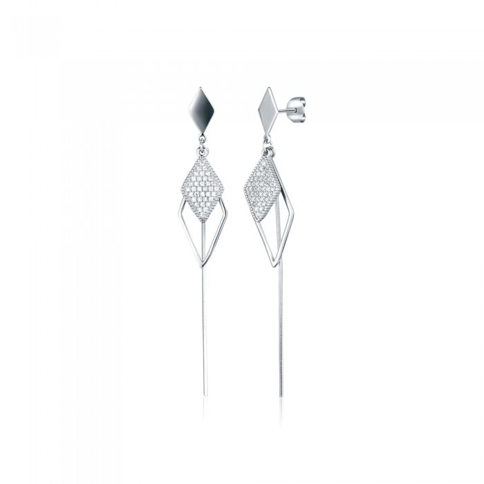 Kolczyki srebrne - ruchome romby z długimi patyczkami