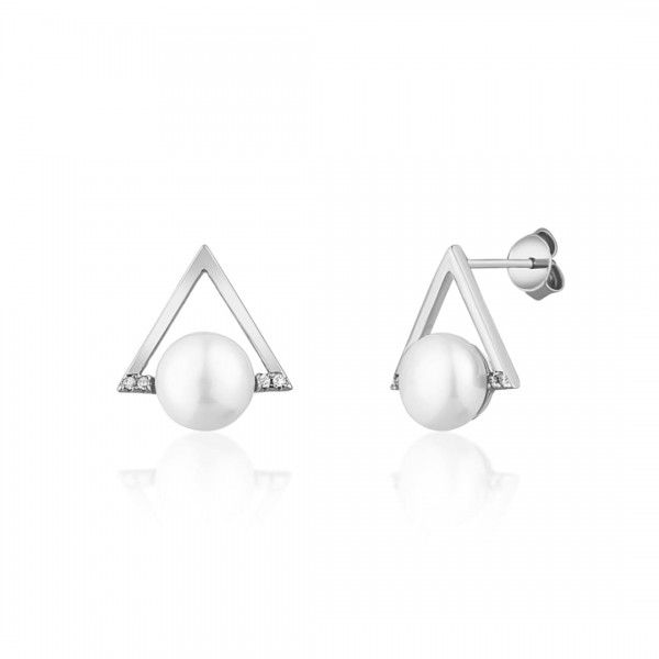 Kolczyki srebrne - trójkąty z perłami i cyrkoniami