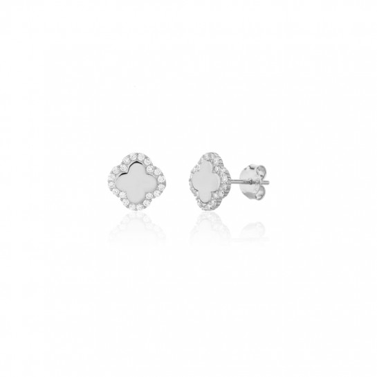 Kolczyki srebrne wkrętki - gładkie koniczynki zdobione cyrkoniami