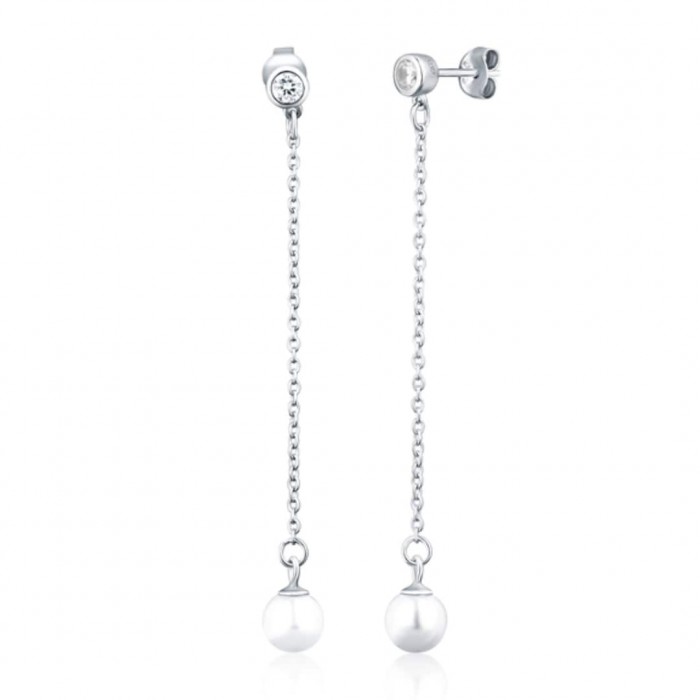 Kolczyki srebrne z cyrkoniami i wiszącymi perłami 