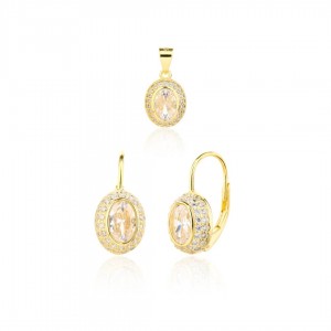 Kolczyki srebrne z zawieszką (komplet) - bogato zdobione cyrkoniami