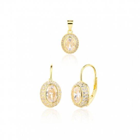 Kolczyki srebrne z zawieszką (komplet) - bogato zdobione cyrkoniami