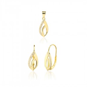 Kolczyki srebrne z zawieszką (komplet) - pozłacane ażurowe krople