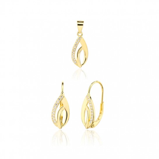 Kolczyki srebrne z zawieszką (komplet) - pozłacane ażurowe krople