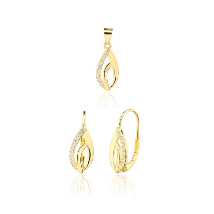 Kolczyki srebrne z zawieszką (komplet) - pozłacane ażurowe krople