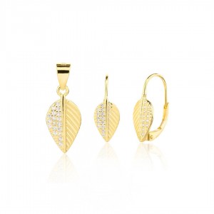 Kolczyki srebrne z zawieszką (komplet) - pozłacane listki