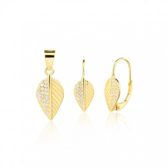 Kolczyki srebrne z zawieszką (komplet) - pozłacane listki