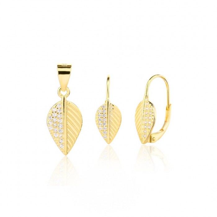 Kolczyki srebrne z zawieszką (komplet) - pozłacane listki