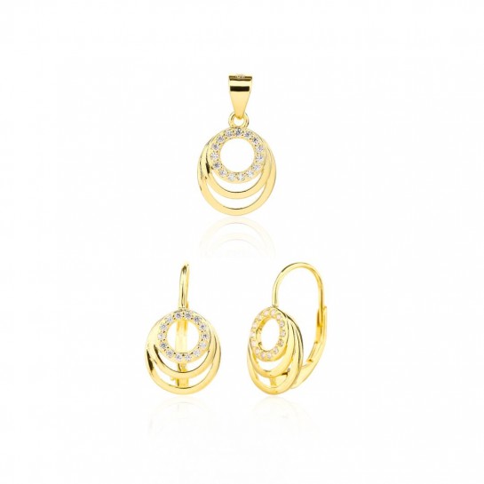 Kolczyki srebrne z zawieszką (komplet) - pozłacane okręgi z cyrkoniami