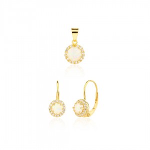 Kolczyki srebrne z zawieszką (komplet) - pozłacane z białymi opalami