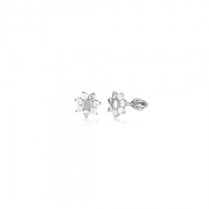 Kolczyki srebrne zakręcane - kwiatuszki z cyrkoniami