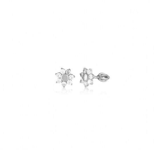 Kolczyki srebrne zakręcane - kwiatuszki z cyrkoniami
