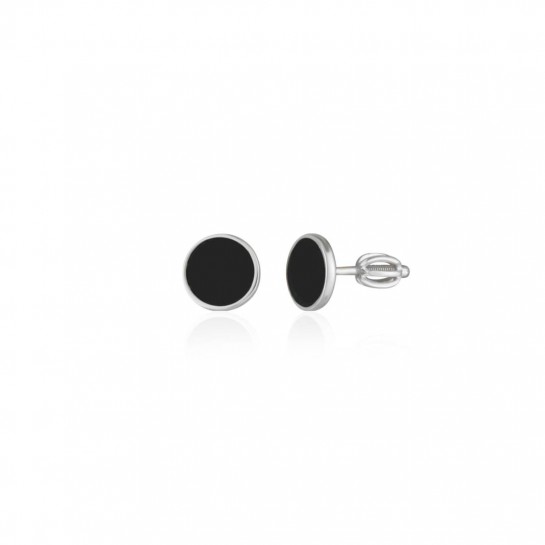Kolczyki srebrne zakręcane okrągłe zdobione onyksem