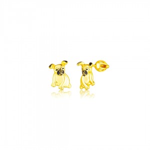 Kolczyki srebrne zakręcane - pozłacane buldogi francuskie