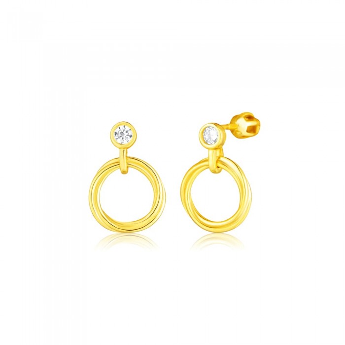 Kolczyki srebrne zakręcane - pozłacane ruchome węzły z cyrkoniami