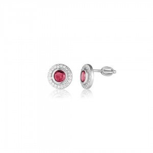 Kolczyki srebrne zakręcane z cyrkoniami w kolorze fuksji