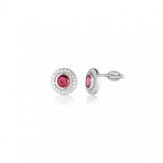 Kolczyki srebrne zakręcane z cyrkoniami w kolorze fuksji